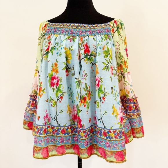 Ruby Yaya Botanica Bellagio Embroidered Bell Sleeves Off The Shoulders Blouse S - Picture 2 of 10